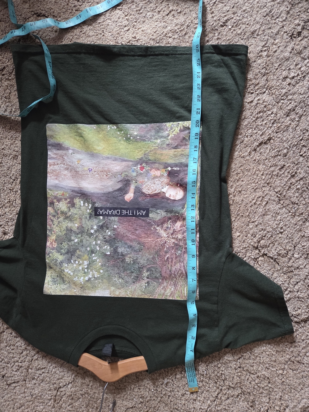 Gildan Dark Green Forest Print Graphic Tee with 'Am I The Drama?' - Picture 4 of 6